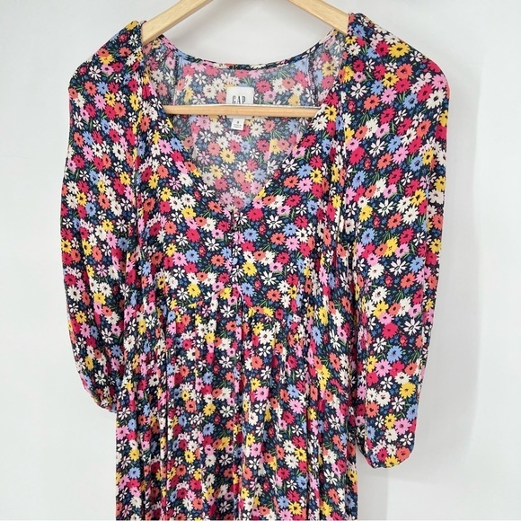 Gap Maternity Floral Henley Puff Sleeve Midi Dress - Picture 2 of 12